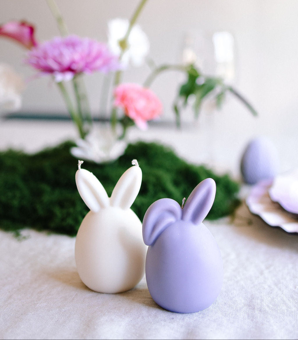 easter bunny candle, easter decor idea, table set up idea, diner table, book shelf decor, gift idea, Verba candle co